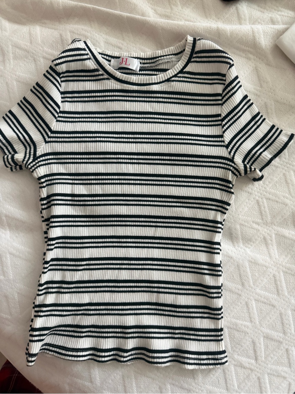 JL Striped Ribbed Tee in White and Black